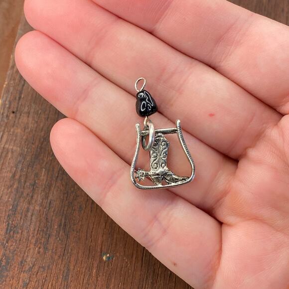 Vintage 925 Sterling Silver Cowboy Boot Spur Horse Stirrup Pendant Charm - Picture 2 of 4